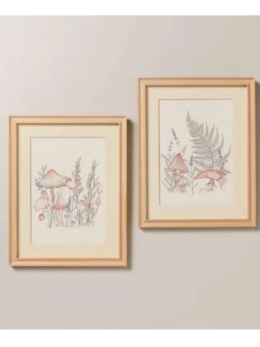 HEARTH & HAND NWT 2pk 14"x11" Mushroom Framed Wall Art Set